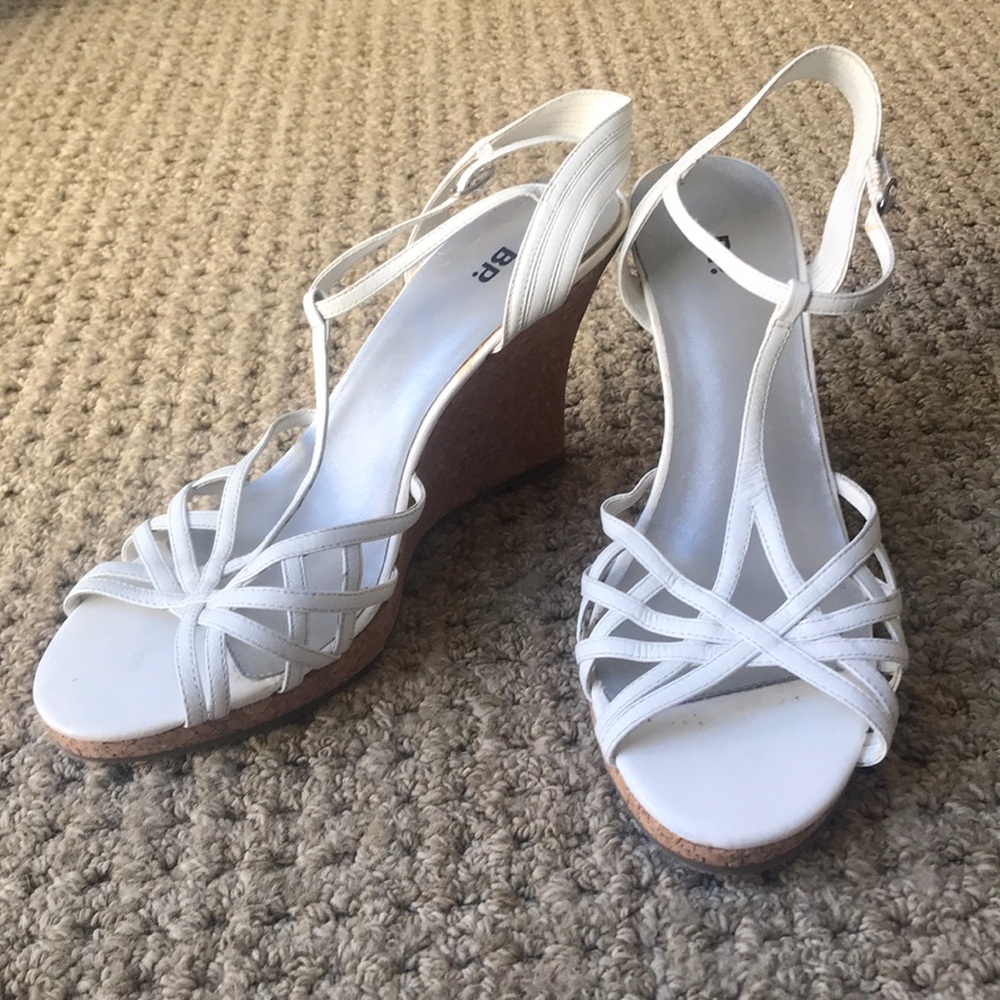 BP white sandal wedges